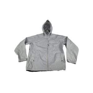 Columbia Full-Zip Hooded Windbreaker Jacket Size L Mens Light Gray Rain Coat